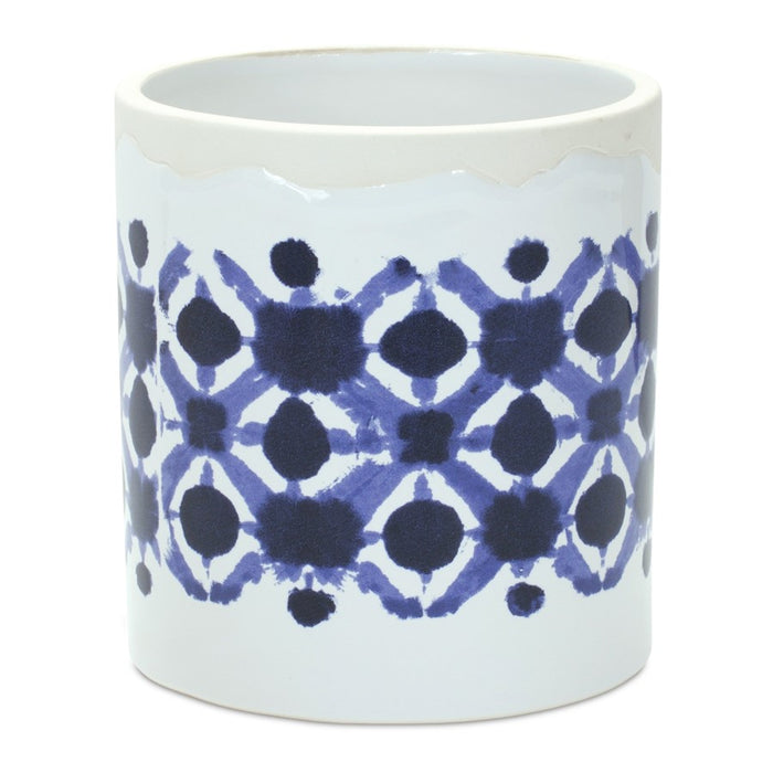 Melrose International Tie-Dye Print Ceramic Pot, Set of 2, White/Blue