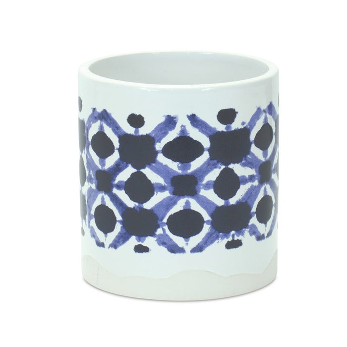 Melrose International Tie-Dye Print Ceramic Pot, Set of 2, White/Blue