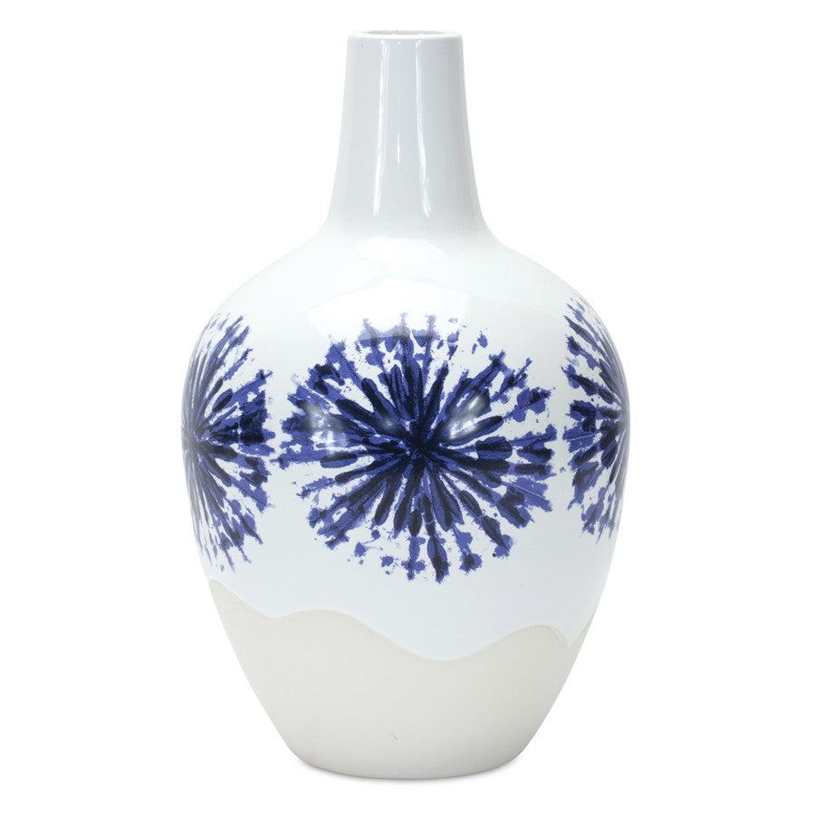 Melrose Two-Tone Tie Dye Design Ceramic Vase 11"H, White/Blue - 85662DS