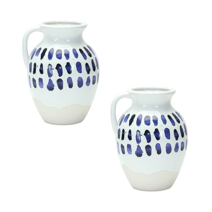 Melrose Two-Tone Tie Dye Design Ceramic Pitcher Vase, Set of 2, White - 85663DS