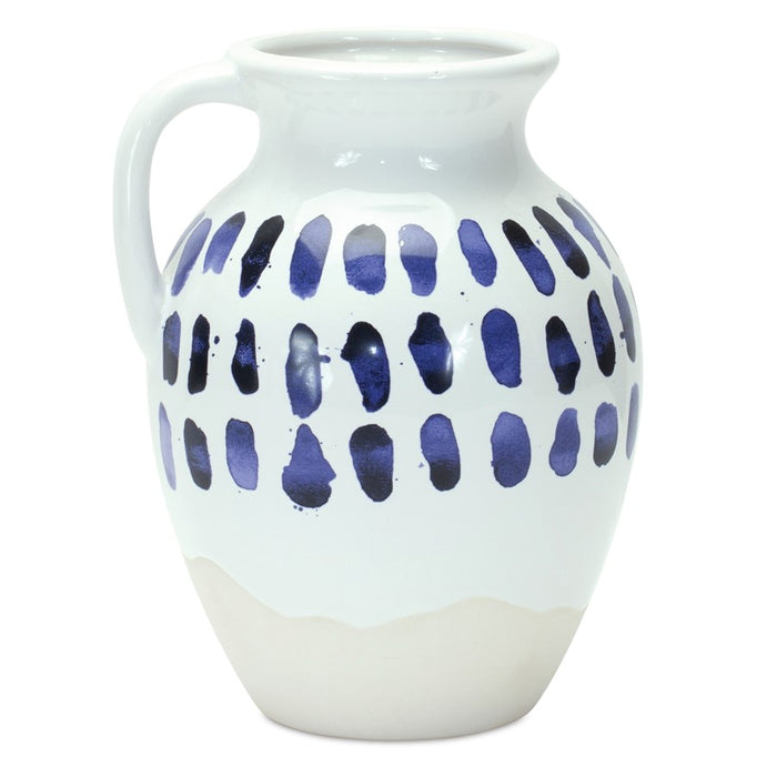 Melrose Two-Tone Tie Dye Design Ceramic Pitcher Vase, Set of 2, White