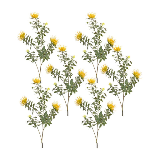 Melrose International Flocked Protea Spray, Set of 6, Yellow/Green - 85683DS