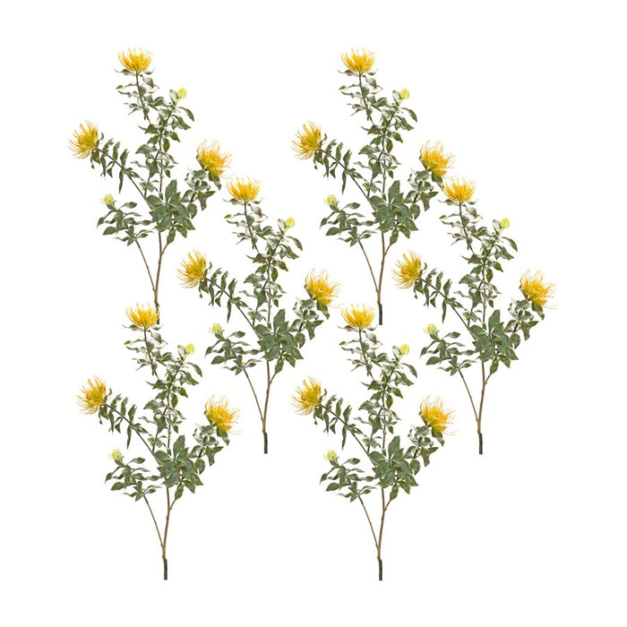 Melrose International Flocked Protea Spray, Set of 6, Yellow/Green - 85683DS