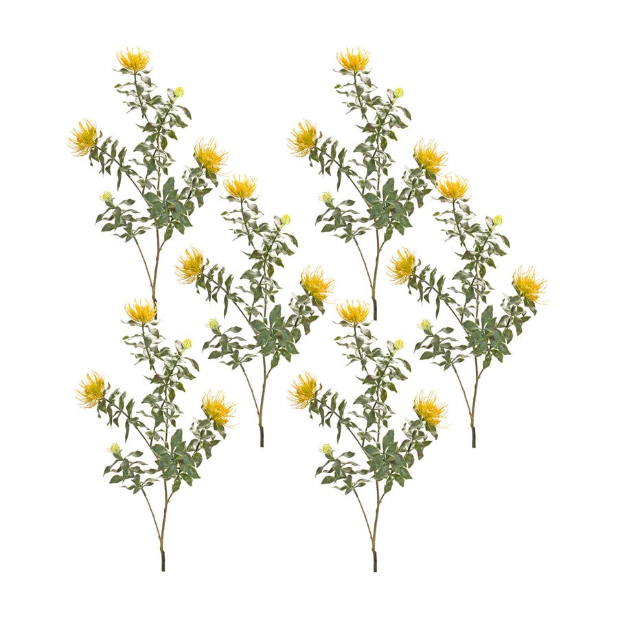 Melrose International Flocked Protea Spray, Set of 6, Yellow/Green - 85683DS