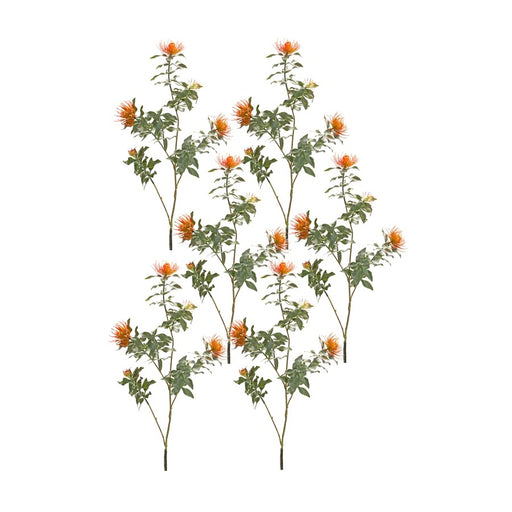 Melrose International Flocked Protea Spray, Set of 6, Orange/Green - 85684DS