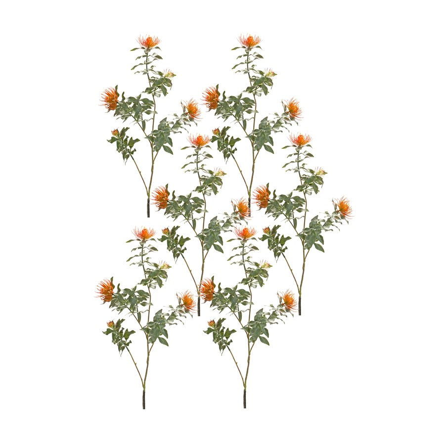 Melrose International Flocked Protea Spray, Set of 6, Orange/Green - 85684DS