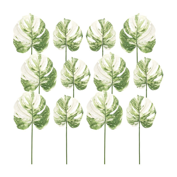 Melrose Light Varigated Philo Leaf Stem, Set of 12, Green/White - 85685DS