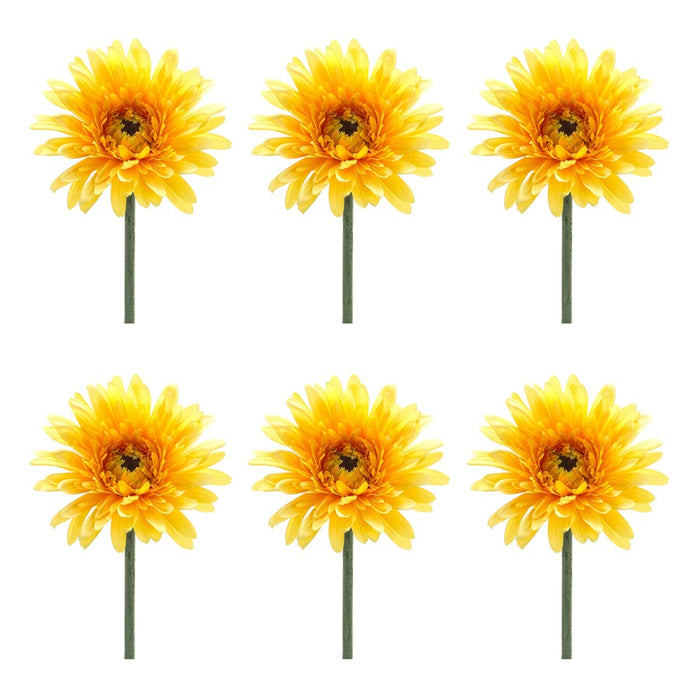 Melrose Int. Gerbera Daisy Floral Stem, Set of 6, Green/Yellow