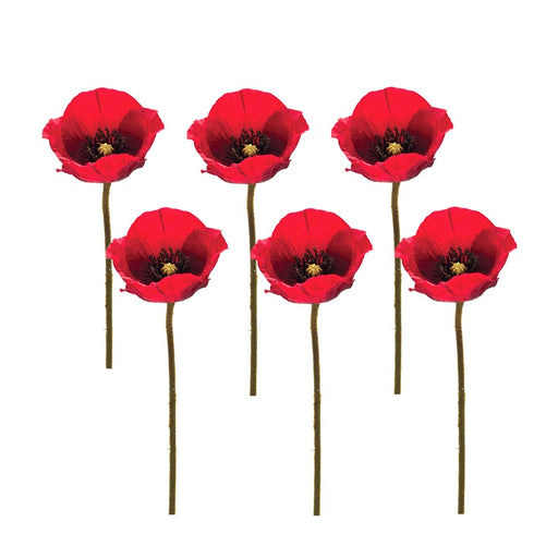 Melrose International Poppy Flower Stem, Set of 6, Green/Red - 85702DS
