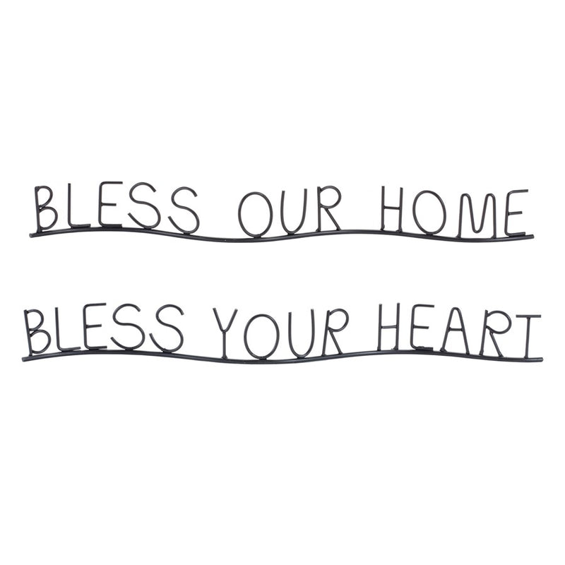 Melrose Bless Our Home/Heart Sentiment Decor, Set of 4, Black