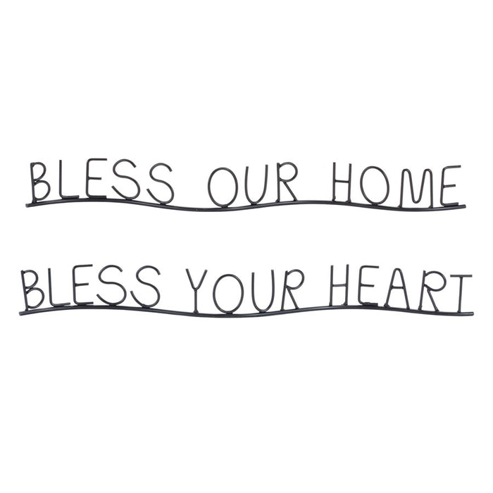 Melrose Bless Our Home/Heart Sentiment Decor, Set of 4, Black