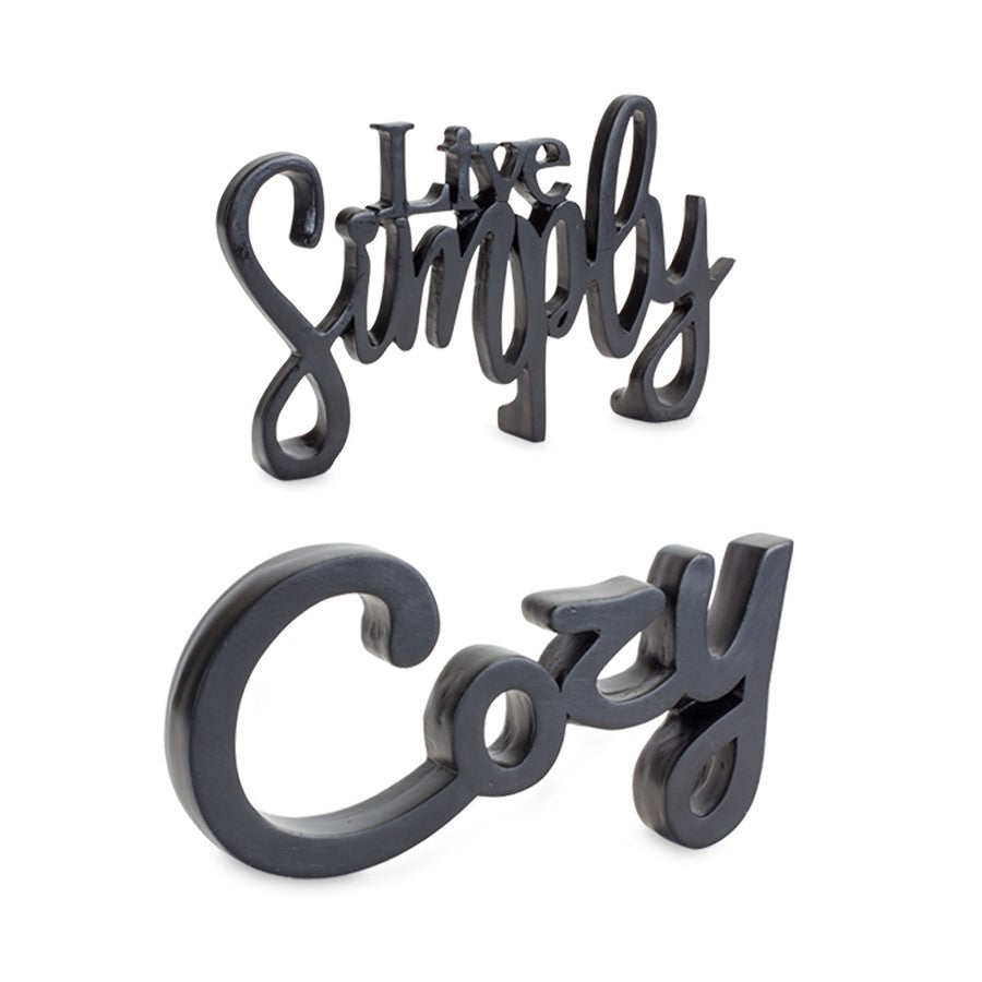 Melrose Cozy/Simply Sentiment Block Cut Out, Set of 2, Black - 85728DS