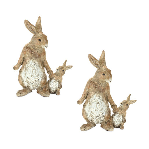 Melrose Stone Mother Rabbit/Baby Bunny Figurine, Set of 2, Brown - 85735DS