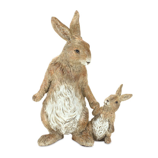 Melrose Stone Mother Rabbit/Baby Bunny Figurine, Set of 2, Brown