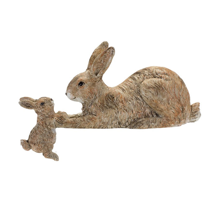 Melrose Stone Mother Rabbit/Baby Bunny Self Sitter, Set of 2, Brown