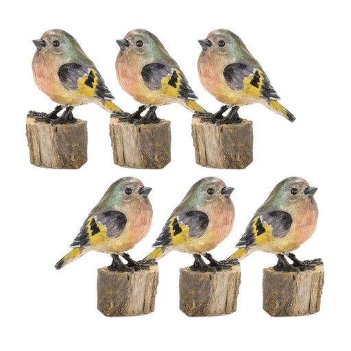 Melrose Rustic Stone Bird Figurine Perched on Stump, Set of 6, Gold - 85739DS