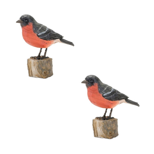 Melrose Rustic Stone Bird Figurine Perched on Stump, Set of 2, Black - 85741DS