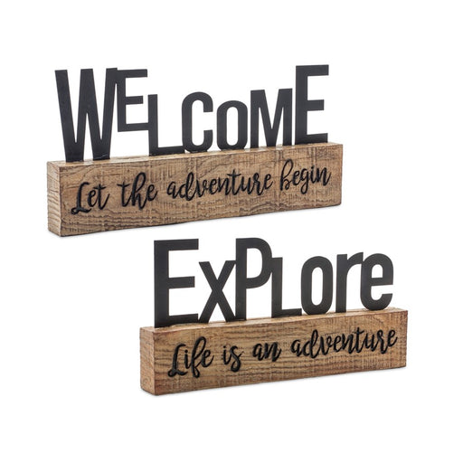 Melrose Explore/Welcome Tabletop Sentiment Sign, Set/2, Black/NatuRed - 85743DS