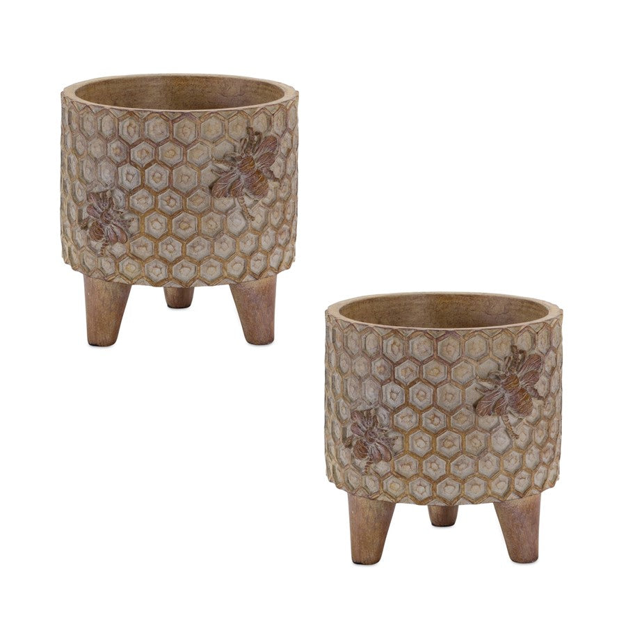 Melrose Res, Honeycomb Bumble Bee Planter/Legs, Set of 2, Brown - 85744DS