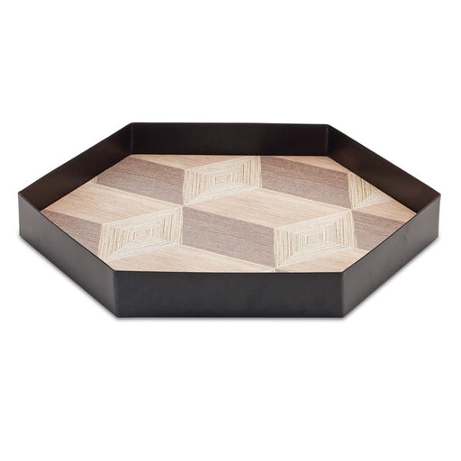 Melrose Geometric Wooden Tray/Metal Accent, Set of 3, Brown/Black