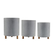 Melrose Iron Metal Planter/Geometric Design/Wood Legs, Set of 3, Blue - 85756DS