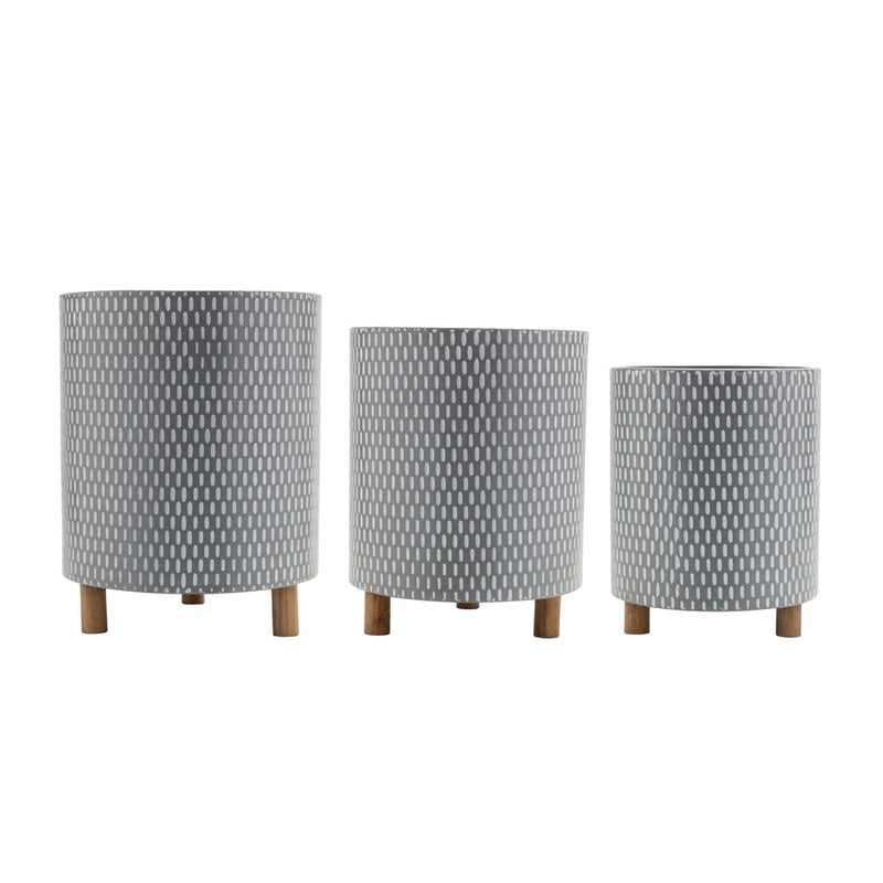 Melrose Iron Metal Planter/Geometric Design/Wood Legs, Set of 3, Blue - 85756DS