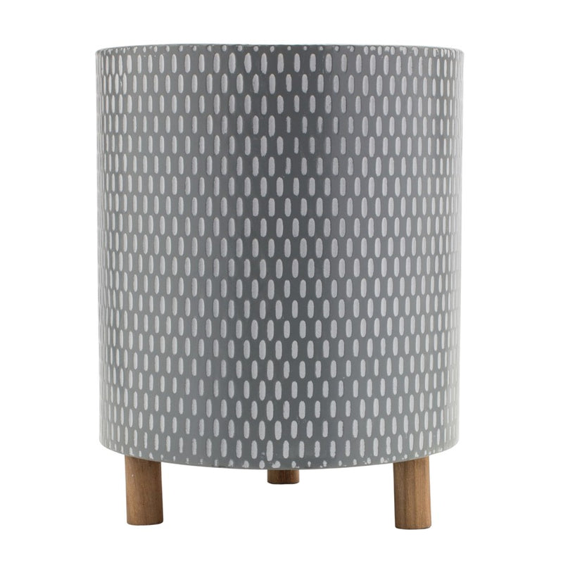 Melrose Iron Metal Planter/Geometric Design/Wood Legs, Set of 3, Blue