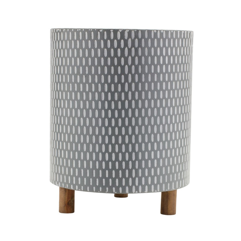 Melrose Iron Metal Planter/Geometric Design/Wood Legs, Set of 3, Blue
