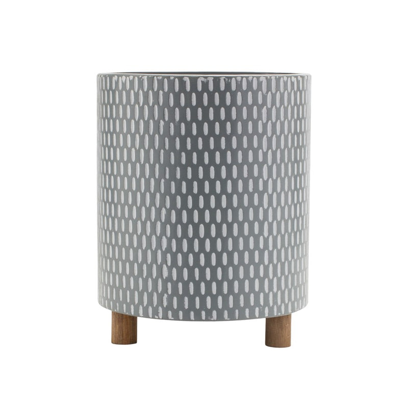 Melrose Iron Metal Planter/Geometric Design/Wood Legs, Set of 3, Blue