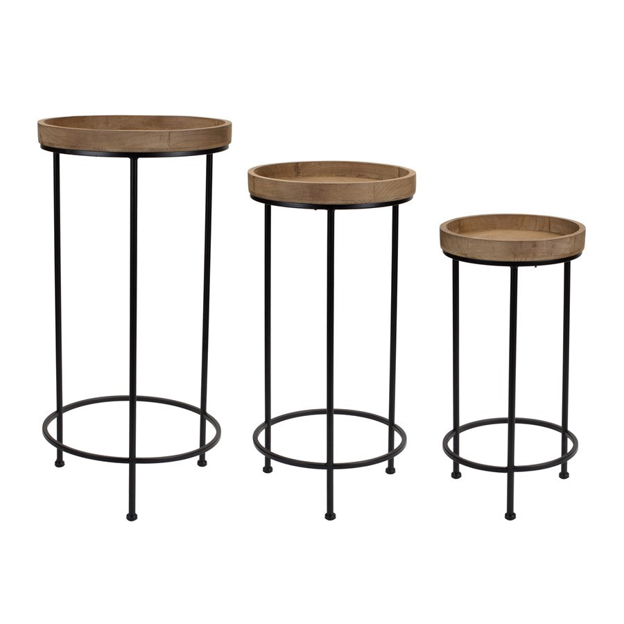 Melrose Round Wood/Metal Plant Stand Table, Set of 2, Brown - 85757DS
