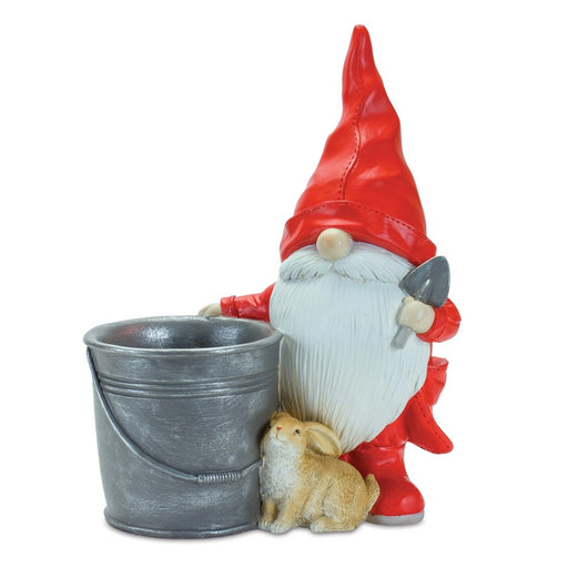 Melrose Raincoat Garden Gnome Statue/Bucket Planter 24.75"H, Red/White