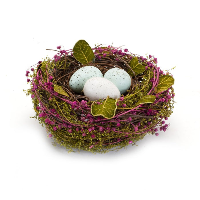 Melrose Natural Twig Bird Nest/Speckled Egg Accent, Set/4, Blue/Green