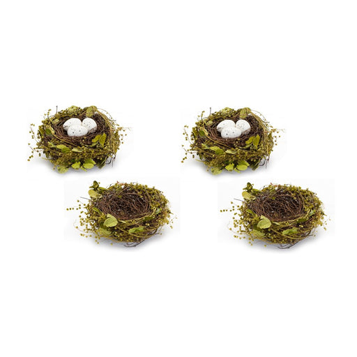 Melrose Natural Twig Bird Nest/Speckled Egg Accent, Set of 4, Green - 85776DS
