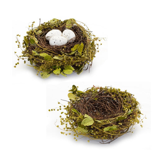 Melrose Natural Twig Bird Nest/Speckled Egg Accent, Set of 4, Green