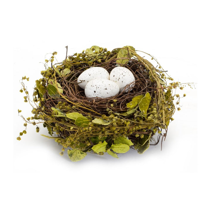 Melrose Natural Twig Bird Nest/Speckled Egg Accent, Set of 4, Green