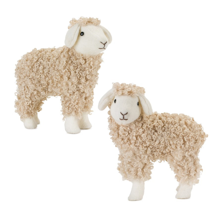 Melrose Standing Plush Sheep Decor/Curly Hair, Set of 2, Beige - 85784DS