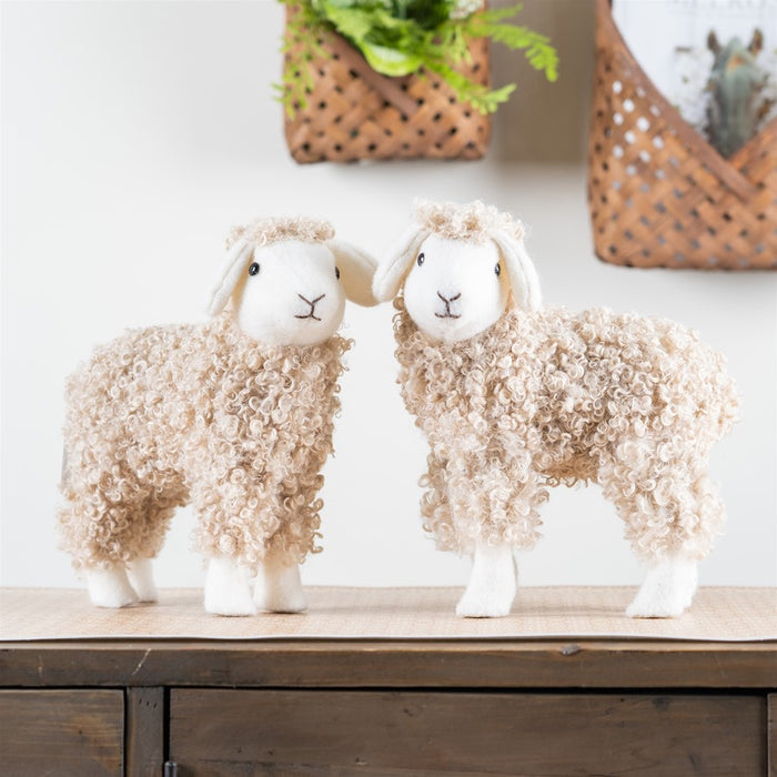 Melrose Standing Plush Sheep Decor/Curly Hair, Set of 2, Beige