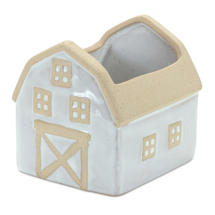Melrose Neutral Porcela, House/Barn Planter, Set of 2, Beige/White
