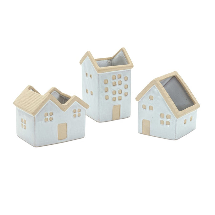 Melrose Neutral Porcelain House Planter (Set of 3), White/Brown - 85786DS