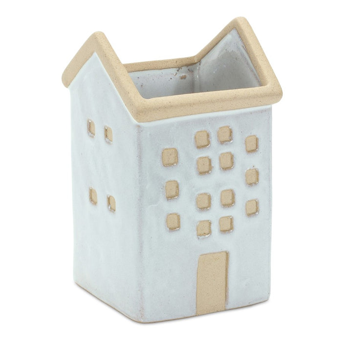 Melrose Neutral Porcelain House Planter (Set of 3), White/Brown