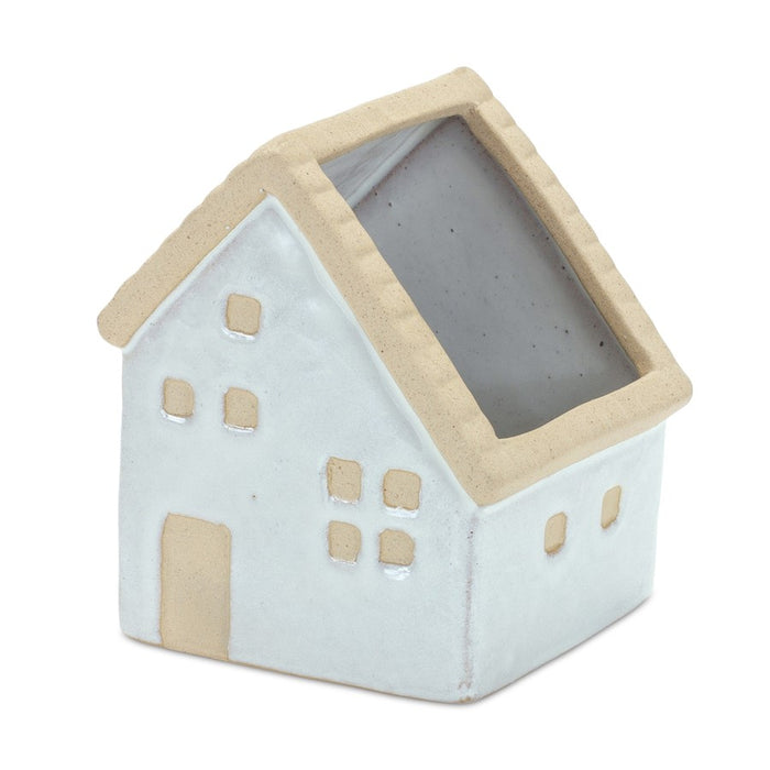 Melrose Neutral Porcelain House Planter (Set of 3), White/Brown
