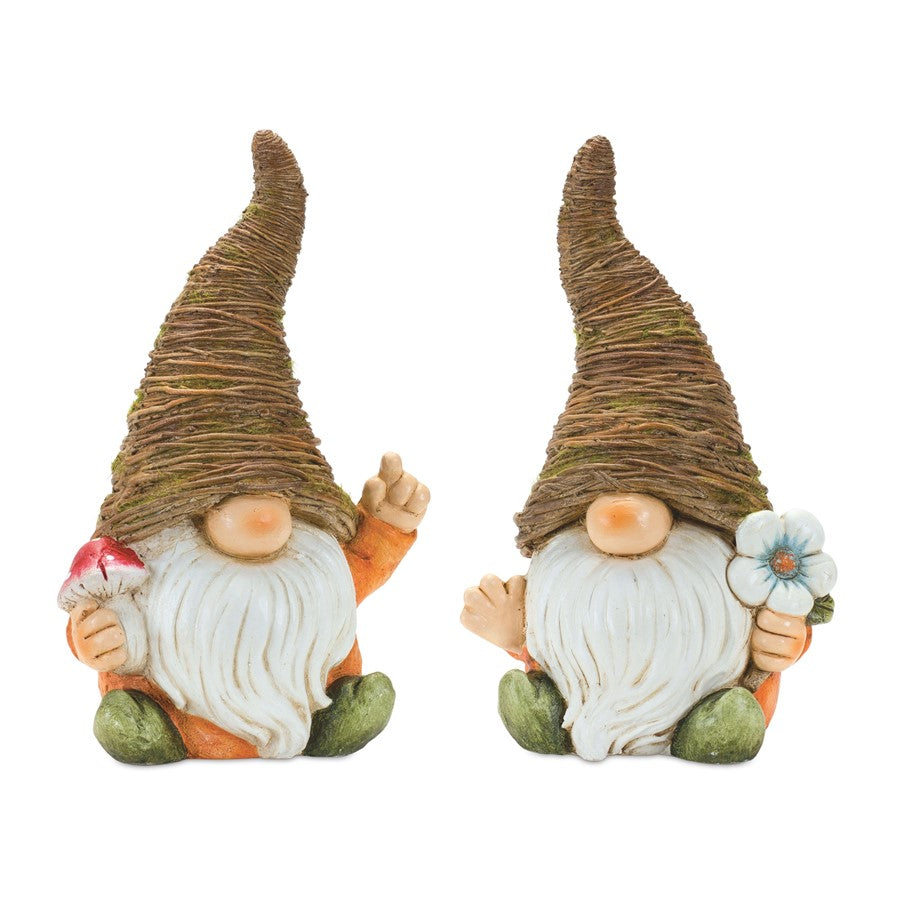 Melrose Distressed Garden Gnome Statue/Mushroom/Flower Accent, Set of - 85799DS