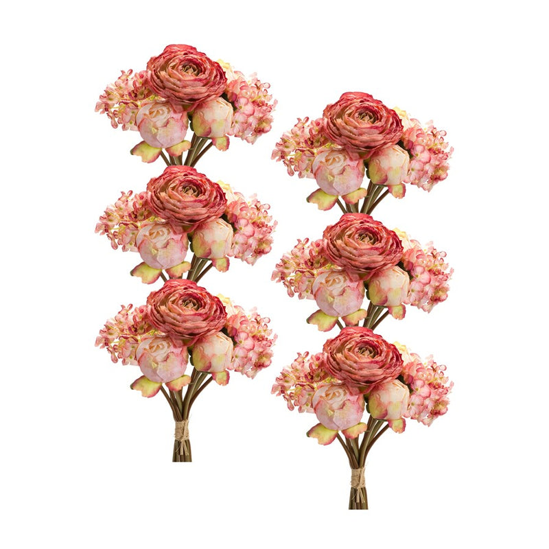 Melrose Pink Peony/Hydrangea Bouquet, Set of 6, Beige/Green - 85816DS