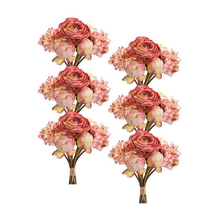 Melrose Pink Peony/Hydrangea Bouquet, Set of 6, Beige/Green - 85816DS