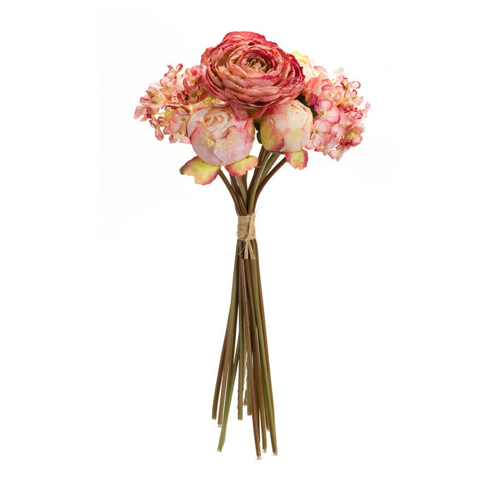 Melrose Pink Peony/Hydrangea Bouquet, Set of 6, Beige/Green