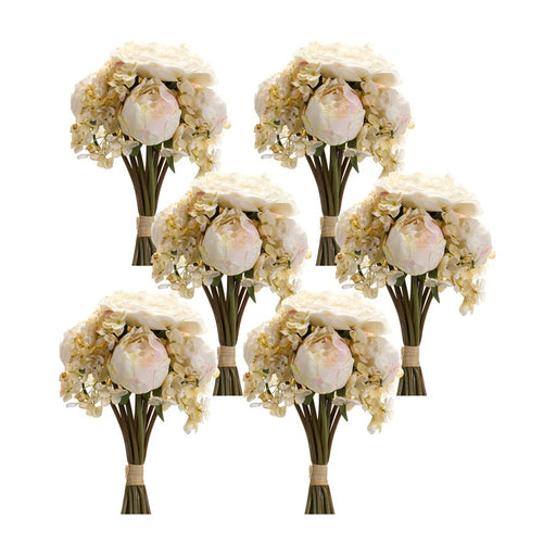 Melrose Ivory White Peony/Hydrangea Flower Bouquet, Set of 6, Beige/Pi - 85819DS