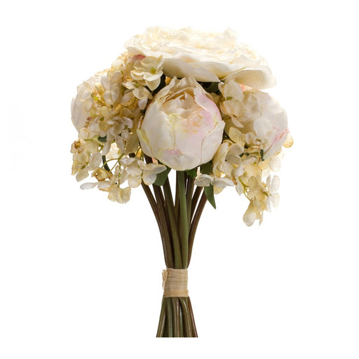 Melrose Ivory White Peony/Hydrangea Flower Bouquet, Set of 6, Beige/Pink