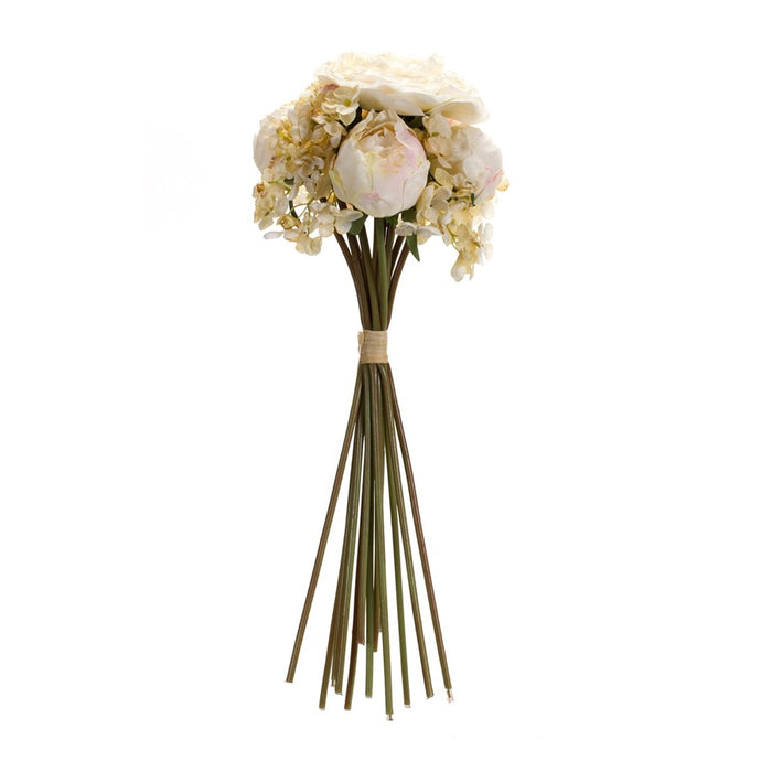 Melrose Ivory White Peony/Hydrangea Flower Bouquet, Set of 6, Beige/Pink