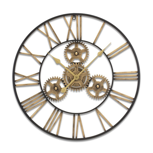 Melrose Industrial Iron Gears Wall Clock/Roman Numerals, Gold/Black - 85835DS