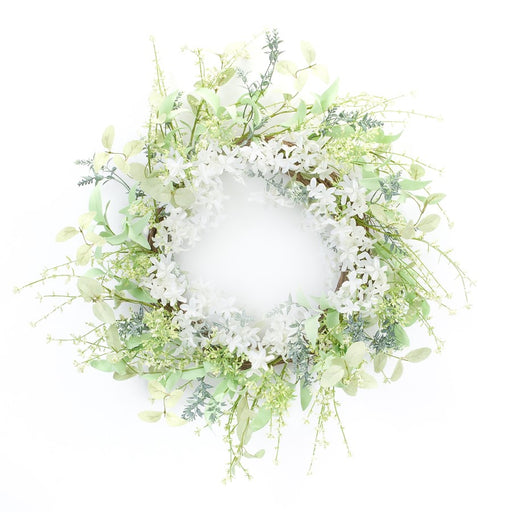 Melrose International Mixed Floral Wreath 21"D, Green/White - 85842DS